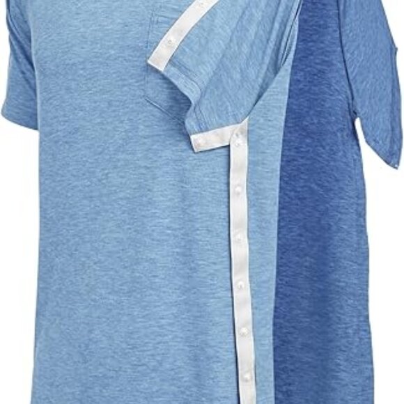 New Men's Tear Away Short Sleeve Full Open Side Snap Adaptive Clothing - Picture 1 of 9